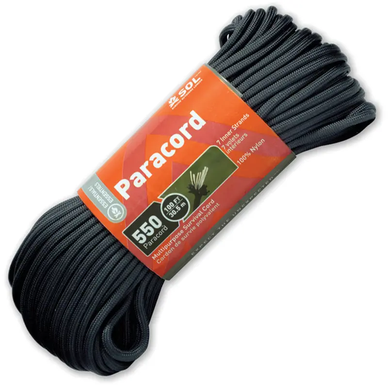 Adventure Medical 550-Lb Paracord – 100Ft Black Tactical Utility Cord 1