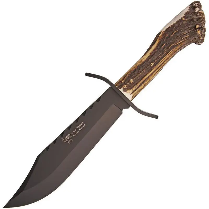 Hen & Rooster Bowie With Deer Stag Handle & Black Blade – Hr-5000B 1