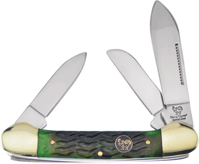 Hen & Rooster Canoe Knife – 3-Blade, Antique Green Bone (353L-Agb) 1