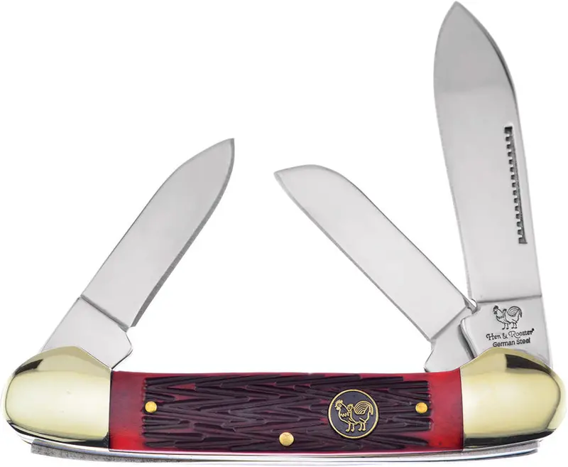 Hen & Rooster Canoe Multi-Tool – 3-Blade Red Pick Bone Handle 353L-Rpb 1
