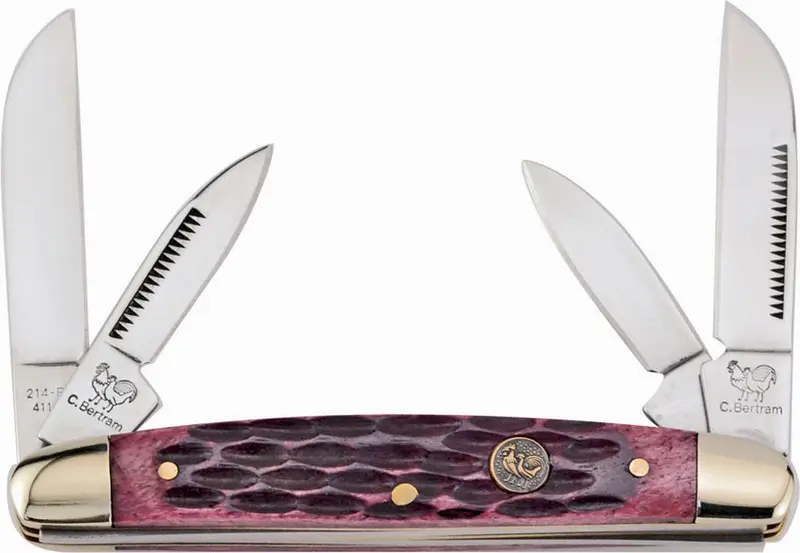 Hen & Rooster Congress Pattern Red Pick Bone Pocket Knife (214-Rpb) 1