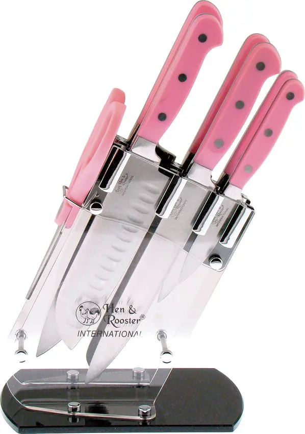 Hen & Rooster Pink Kitchen Knife Set – 7-Piece 1