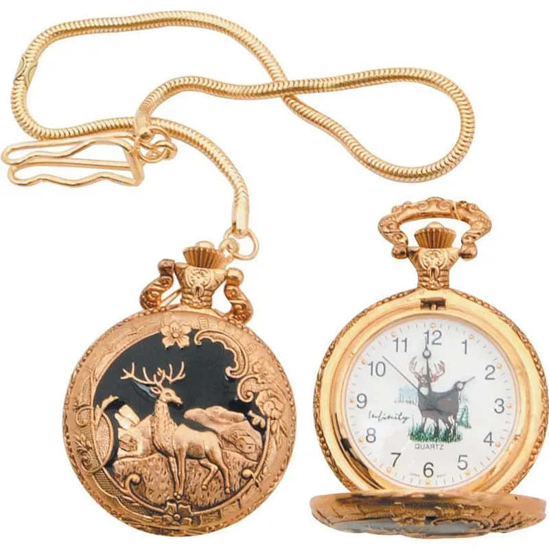 Infinity Deer-Motif Pocket Watch – Engraved Brass Mechanical Watch P-83G 1