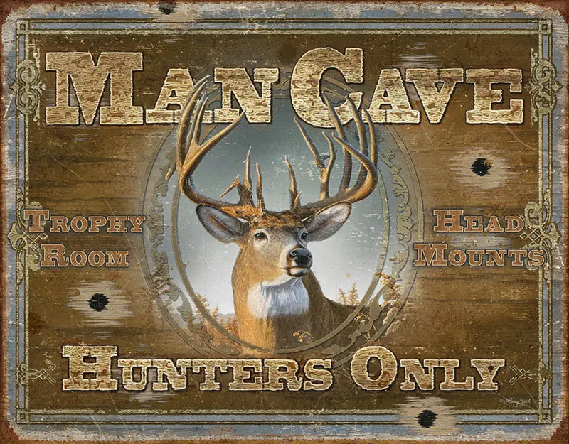 'Man Cave – Hunters Only' Tin Sign – Rustic Outdoor-Themed Wall Decor (1935) 1