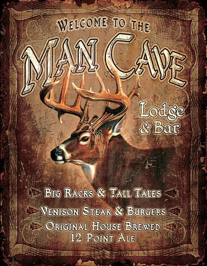 'Man Cave Lodge' Tin Sign – Rustic Retreat-Inspired Metal Wall Plaque 1
