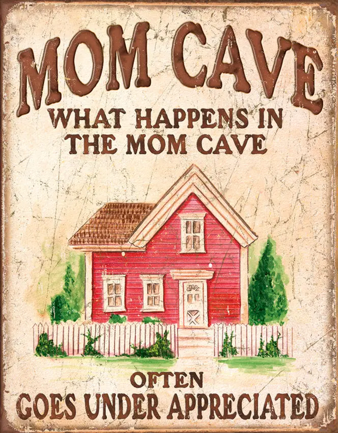 'Mom Cave: Under Appreciated' Tin Sign – Humorous Parenting-Themed Wall Art 1