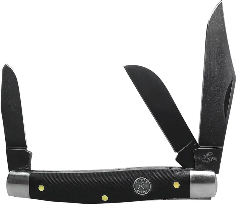 Roper Stockman Pocket Knife – Black D2 Steel Blades 1